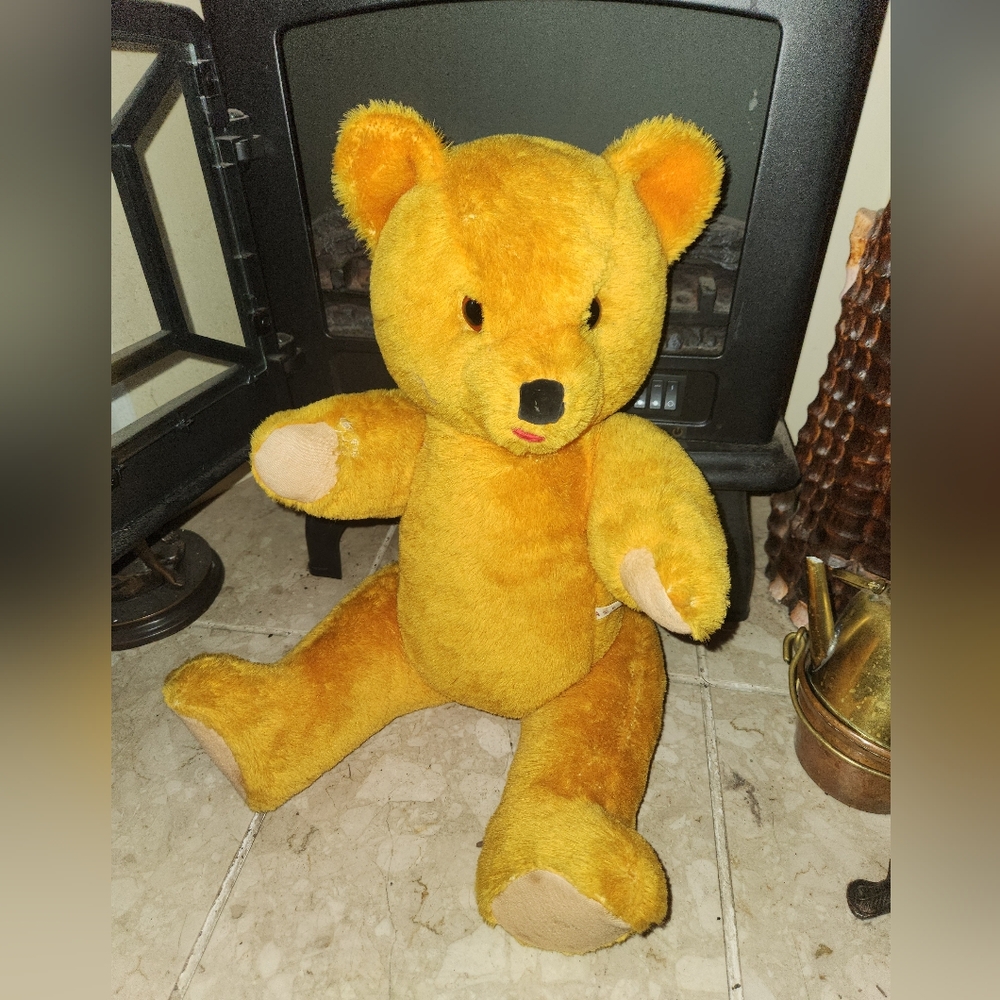 Classic Heavy OLD Articulating  Teddy Bear Glass Eyes Pure Wool 21"
